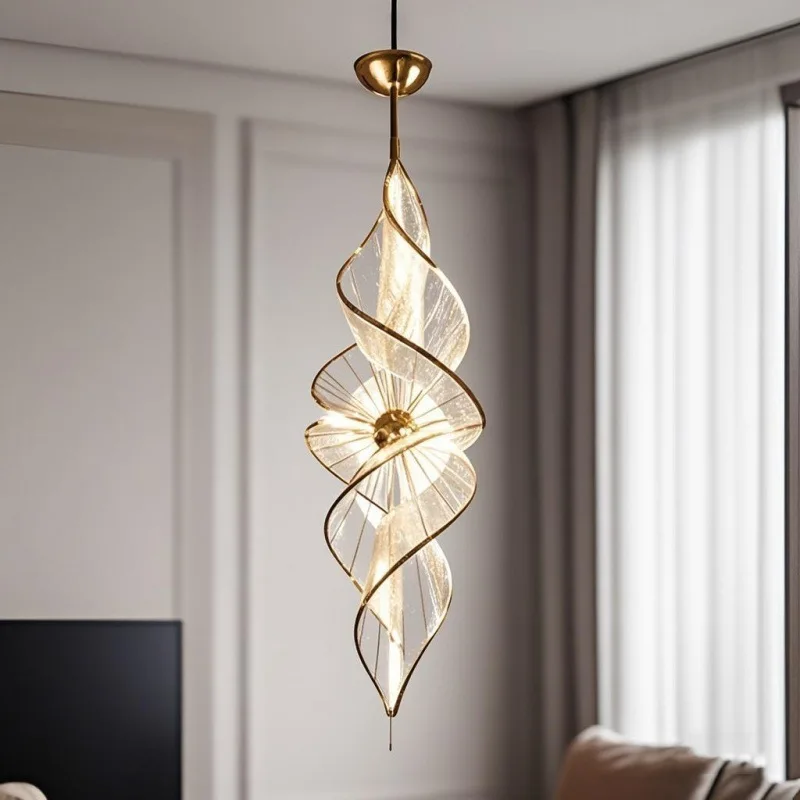 

Modern Duplex Living Room Light Simple Art Luxury Staircase Creative Shape Villa Hollow Chandelier with Acrylic Stainless Steel