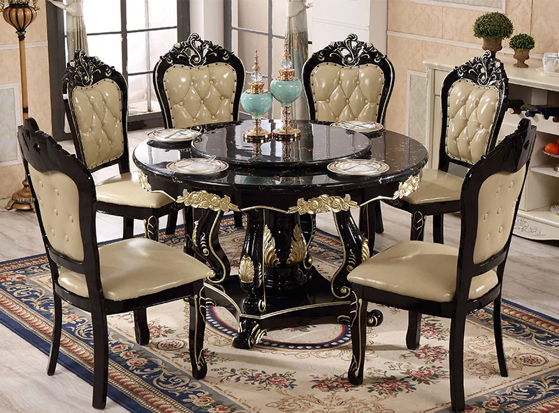 Round Dining Table With Rotating Centre European Style Dining Table Set Carved Luxury Dining Table