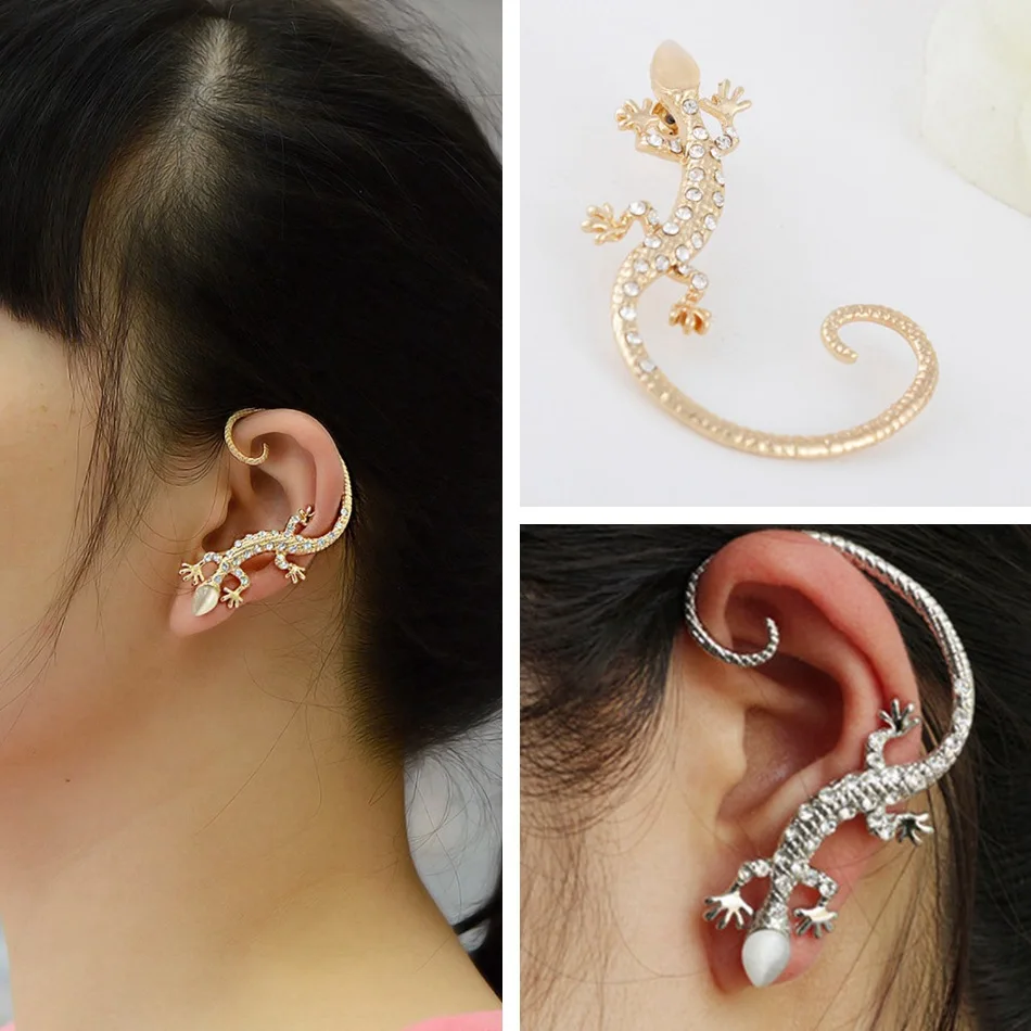 Popular Sale Diamond-set Punk Earrings Exaggerated Lizard Gecko Earrings