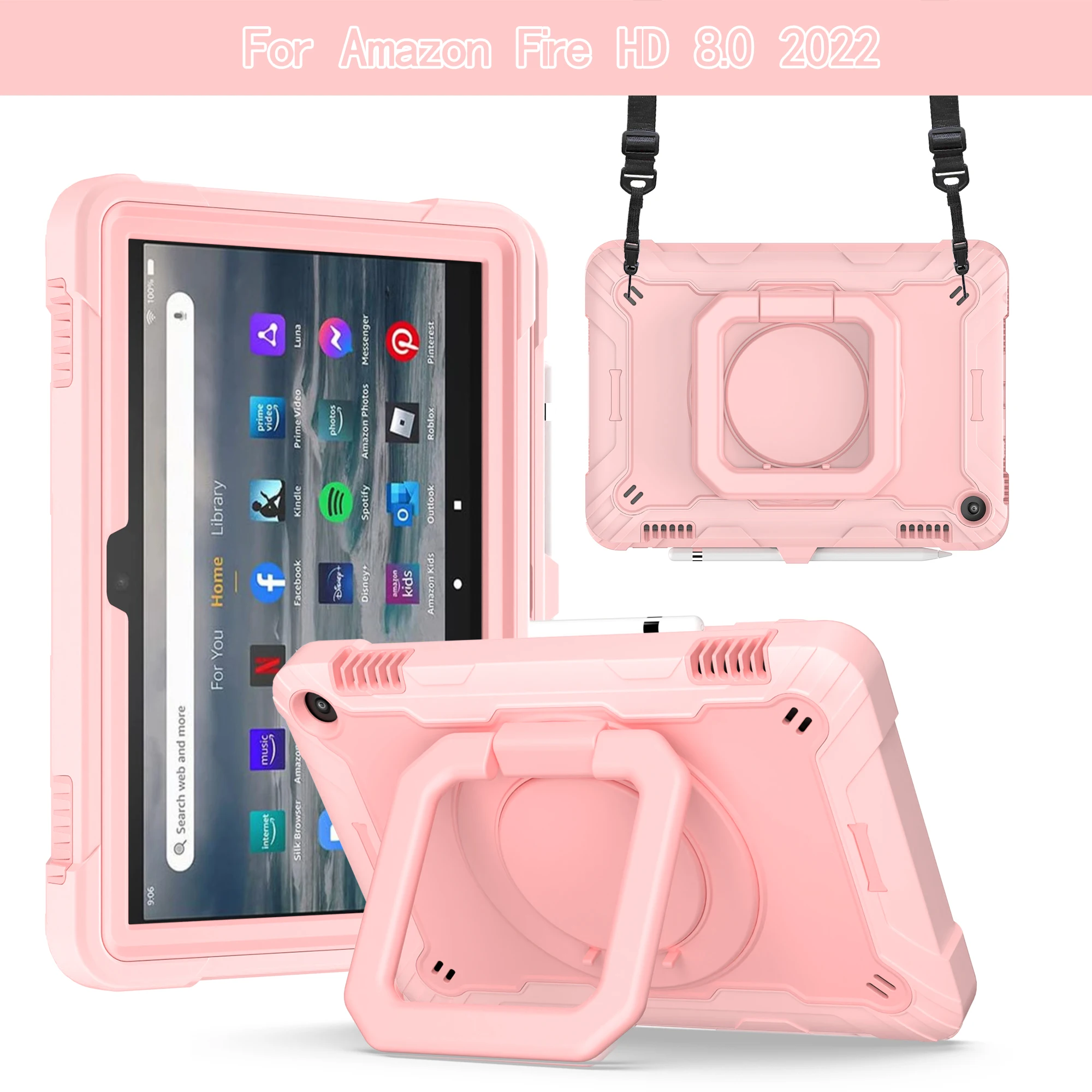 

For Amazon Fire 7 2022 12th 7 inch HD8 plus 2022 8 inch Rugged Shockproof Tablet Protective Case Cover Shockproof With Holder