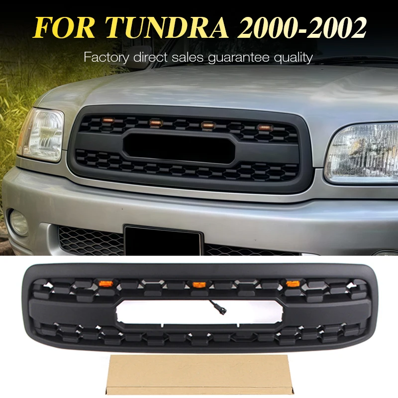

Front Bumper Grille For 2000 2001 2002 Tundra Grille W/3LEDs Matte Black