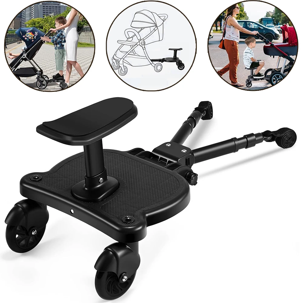 

Universal Stroller Step Board - 2-in-1 Sit & Stand Ride-On Attachment for Twins, Adapts to Most Baby Prams & Strollers
