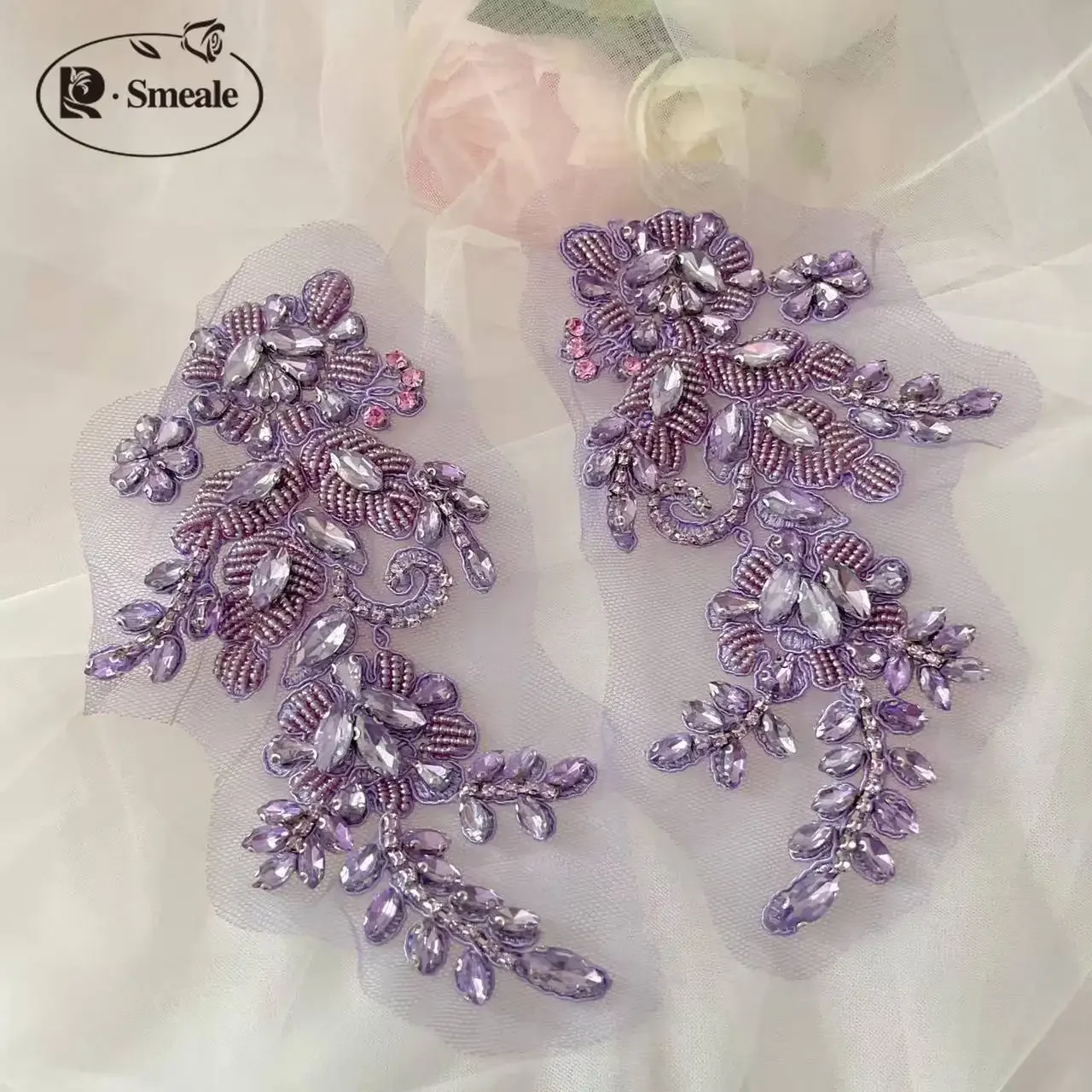Handgenähte Strassblume für Hochzeitskleid, Strassmäntel, verspiegelte Schultern, DIY-Patch, Glasbohrer, funkelnde Blumen