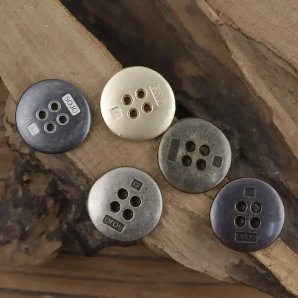 10pcs Fashionable Metal Buttons 11/15/20mm Round 4-hole Buttons Antique Metal Color Button Clothing Accessories