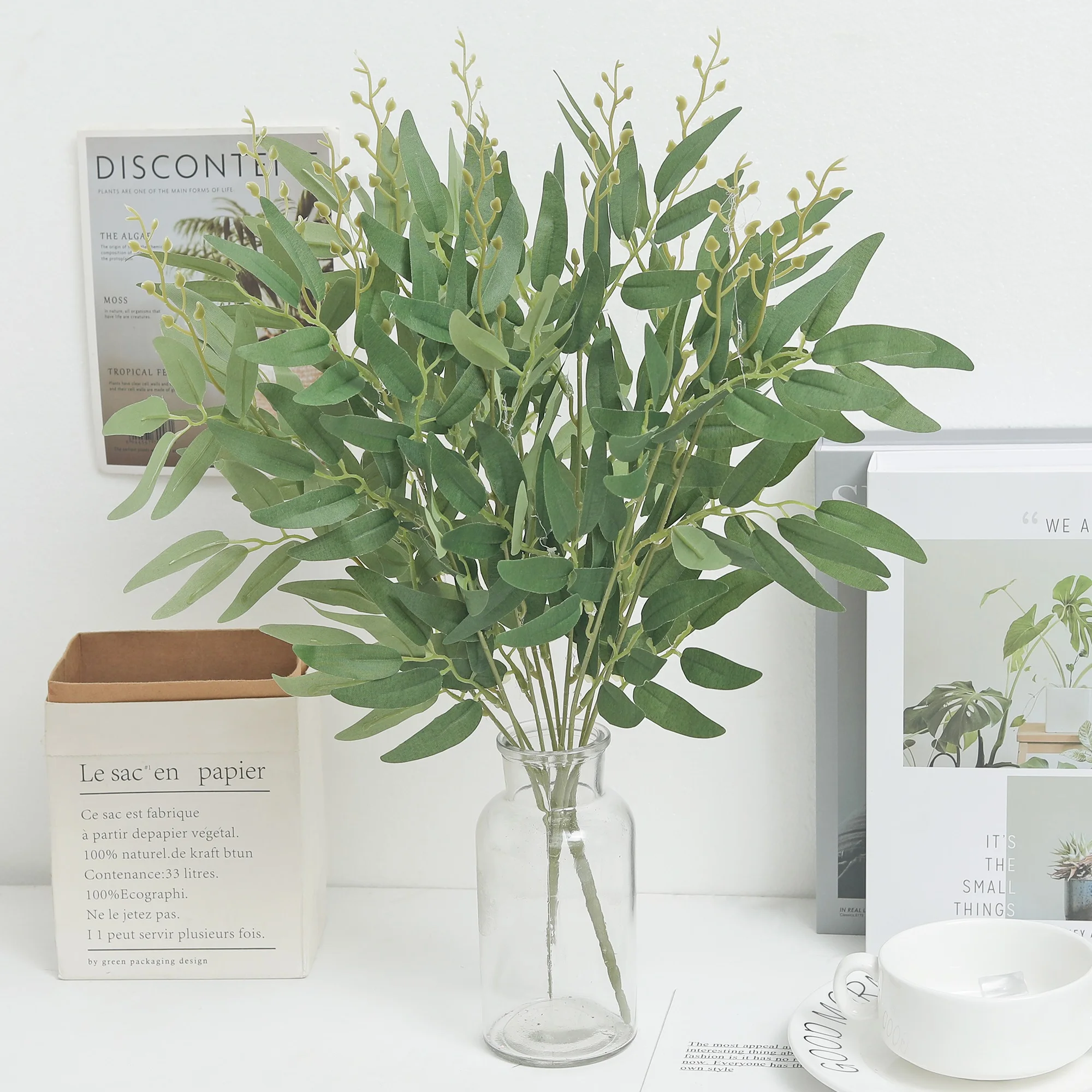 أوراق الصفصاف فروع زهرة اصطناعية باقة الحرير نباتات وهمية ديكور الزفاف يترك DIY بها بنفسك الأخضر ديكور المنزل غرفة المعيشة #1