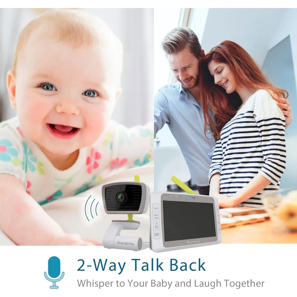 Low EMF 5" HD Auto Noise Reduce Baby Monitor with 2 Cameras.No WiFi Long Range, Split Screen, 2-Way Talk, Lullaby, Auto Night Vi