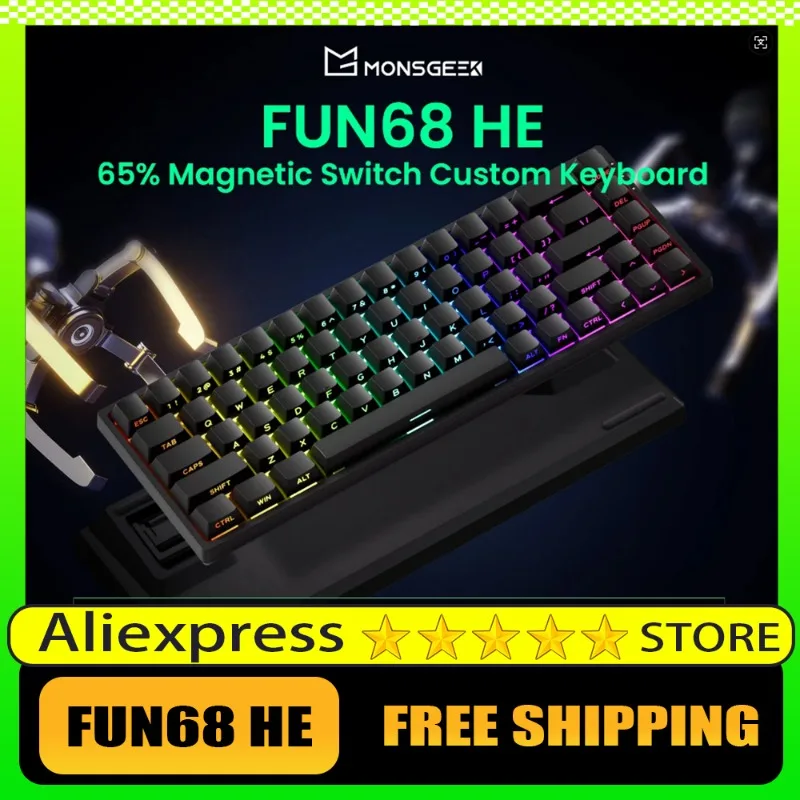 

MonsGeek FUN68 HE игровая клавиатура с магнитной осью 65 клавиш 3 режима беспроводной Bluetooth RGB световой эффект двойная игра с частотой возврата 8K