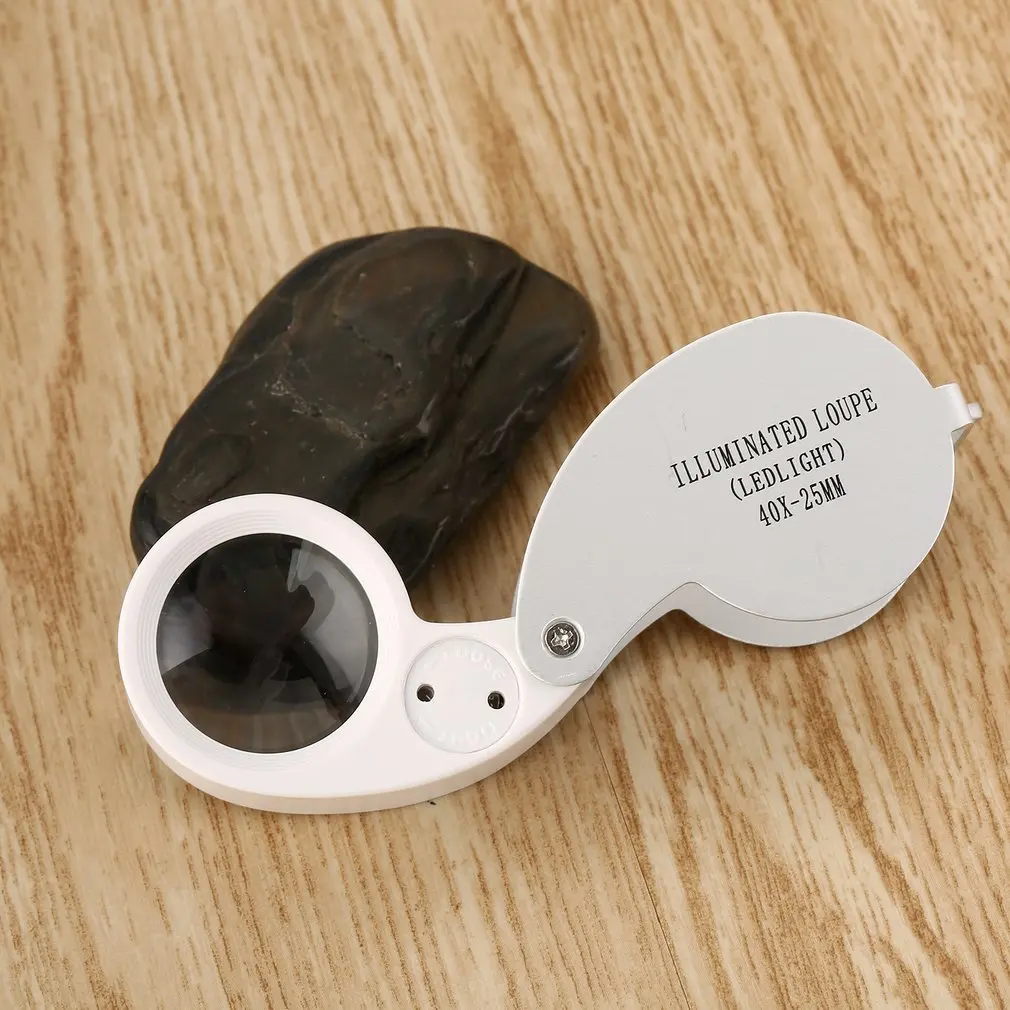 New 40x25mm Magnifier Rotation Mini Jewelry Jade Illuminated Loupe Portable Gift Inspecting Cash Stamps Coin Magnifying Glass