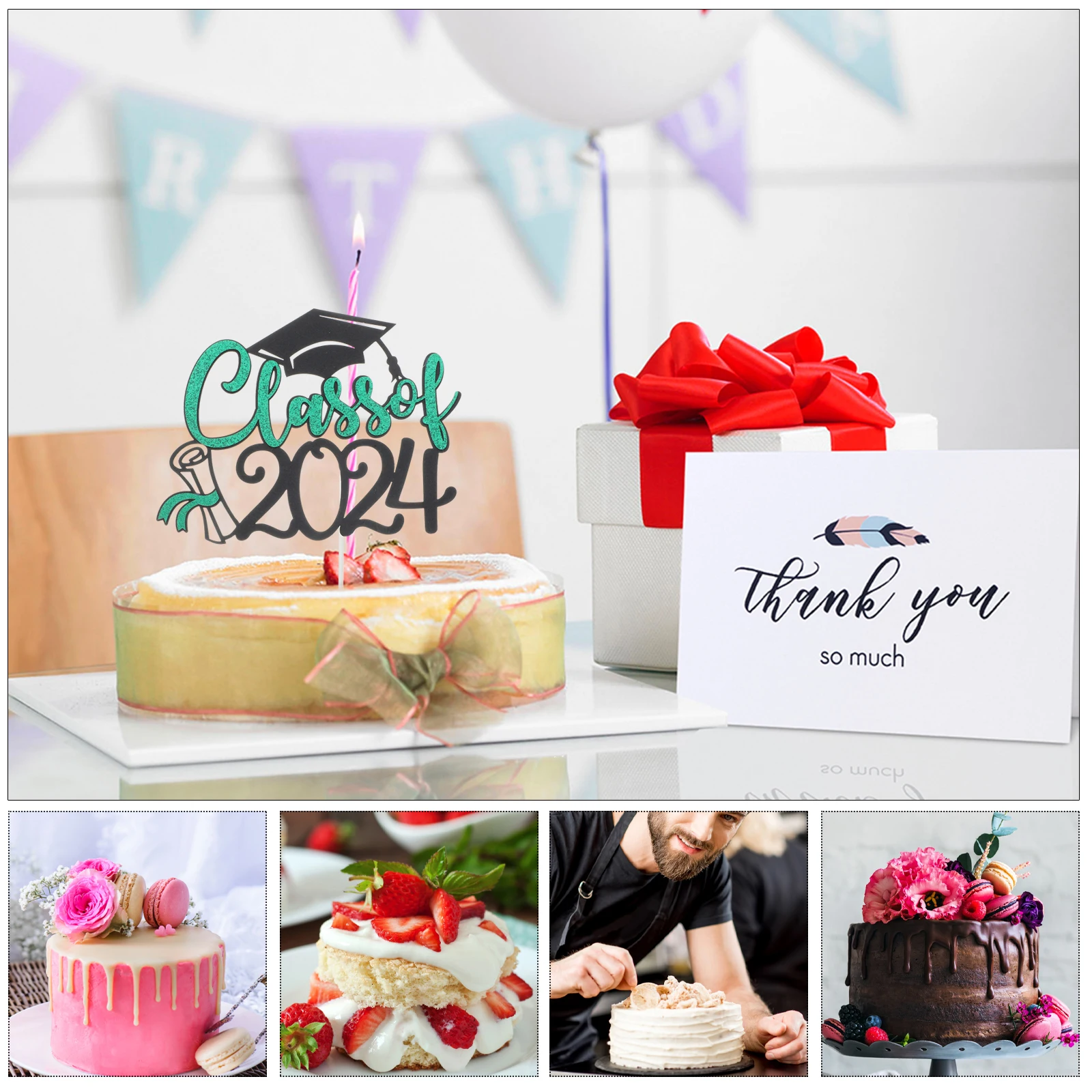 

Graduation Cake 5 Sets Class of 2024 Graduation Grad Party Supplies Paper Crown Decorations for Cupcakes Cakes Party Supplies