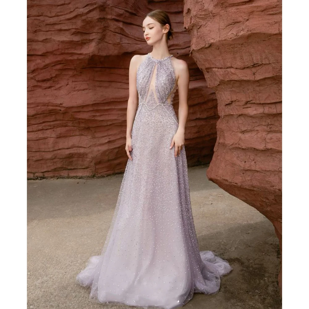 

Лавандовое блестящее вечернее платье с вырезом на шее и декоративными вырезами, элегантное вечернее платье-русалка для женщин, идеальное для вечеринок и свадебных торжеств