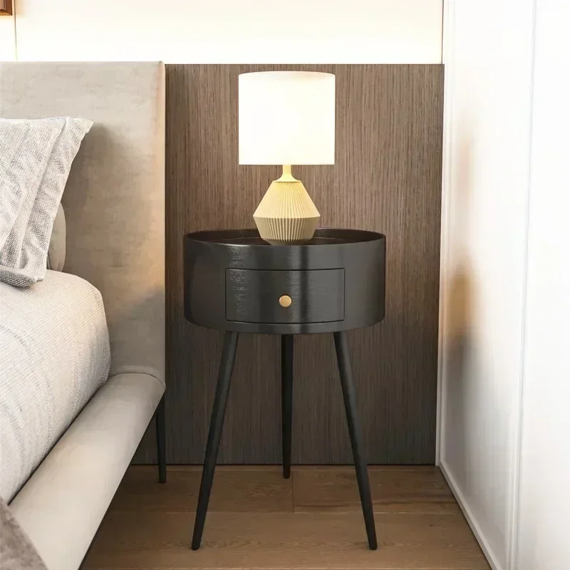 Versatile Circular Nightstands: Minimalist Modern Bedroom Easy Install Black Walnut Bedside Table Space-Saving Design image 4