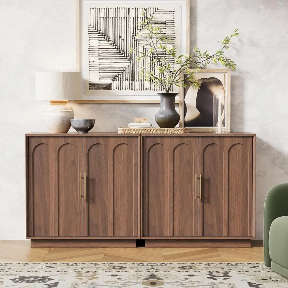 

Mid-Century Modern Accent Cabinet with Storage, Arched Doors, Suitable for Living Room, Kitchen, Dining Room, Entryway, Walnut F