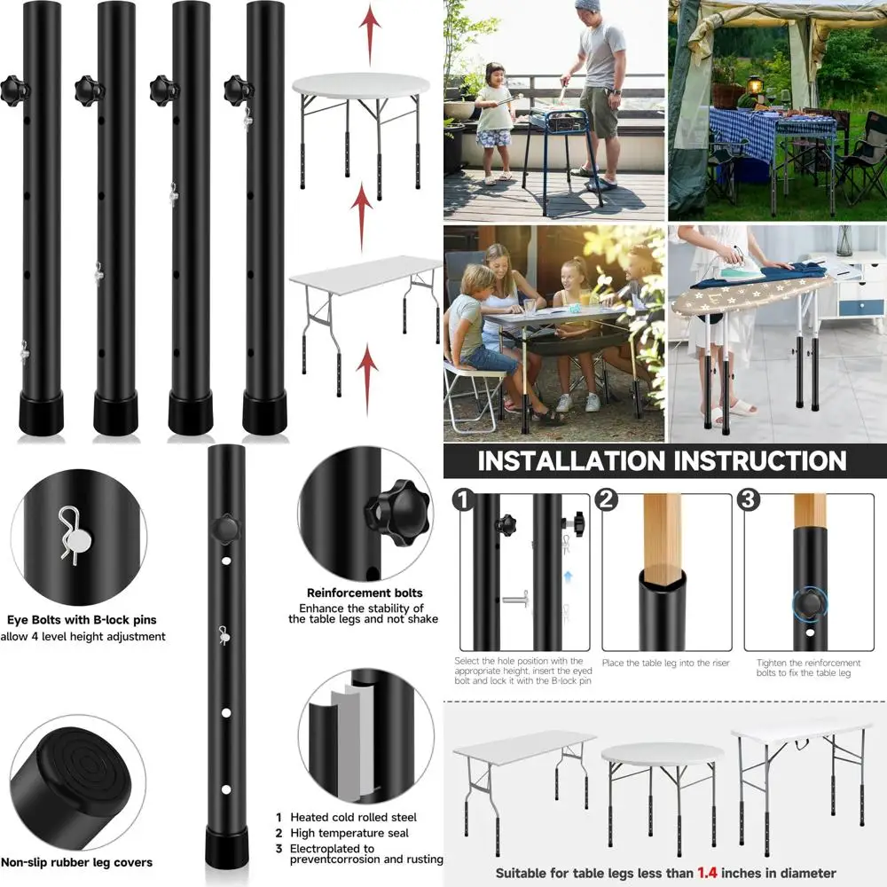 موسعات أرجل الطاولة القابلة للطي بأربعة مستويات قابلة للتعديل، معدن شديد التحمل، 8 عبوات، رفع الارتفاع للاستقرار والمتعدد الاستخدامات #1