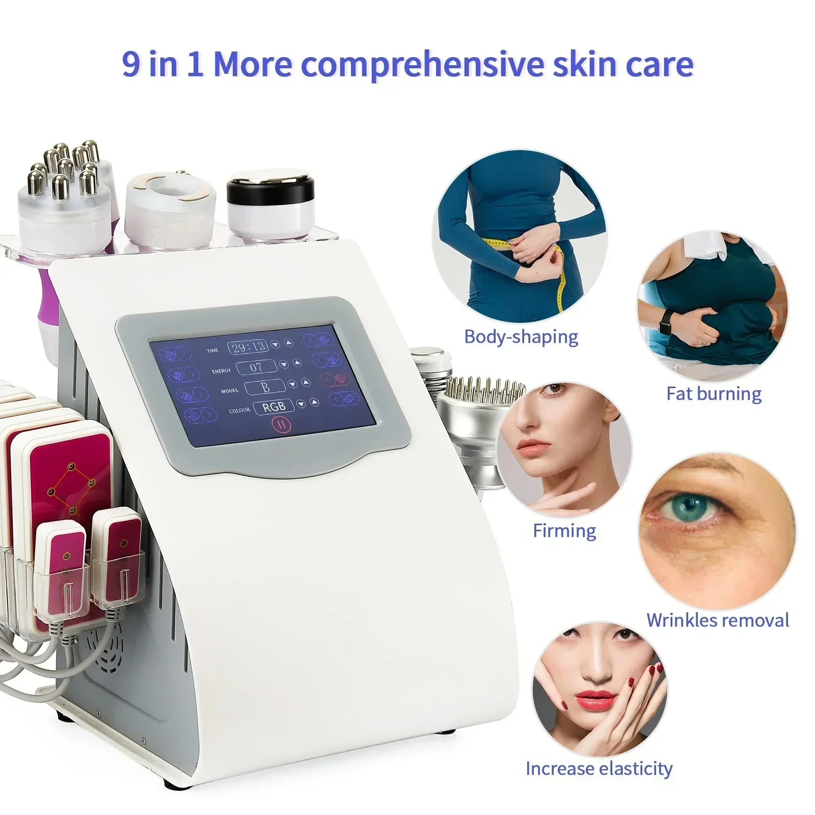 Newnet 9 In 1 Ultrasonic beaut Machine 40K Cavitation Vacuum radio frequenc Body Slimming Microcurrent Face Lifting Ultrasound