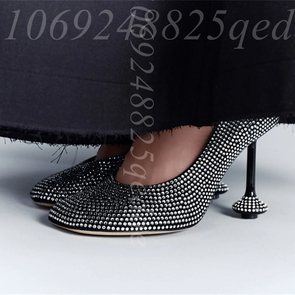 

Women's Full Rhinestone Embellished Sculpted Mushroom Heel Pumps, Closed Toe High Heel Dress Shoes with Sparkling Crystal Design