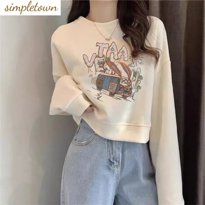 

Autumn new fashionable letter+cartoon anime print design fashionable round neck top
