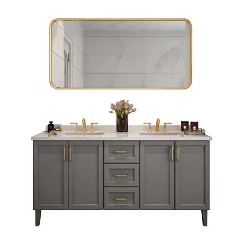 

Modern light luxury bathroom cabinet Nordic bathroom marble wash basin cabinet combination solid wood smart wash basin cabinet
