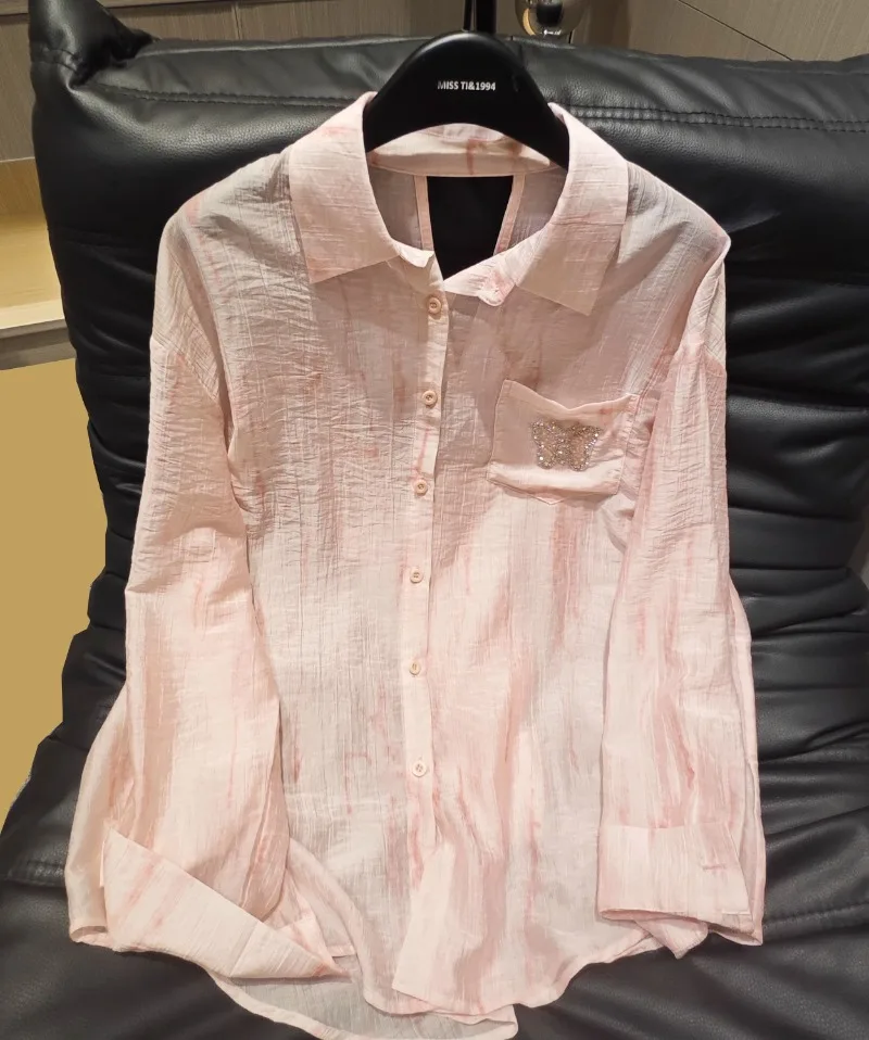 2025 Summer New Bow Strap Halter Hollow Long Sleeve Hot Diamond Sweet Casual Shirt Top For Women