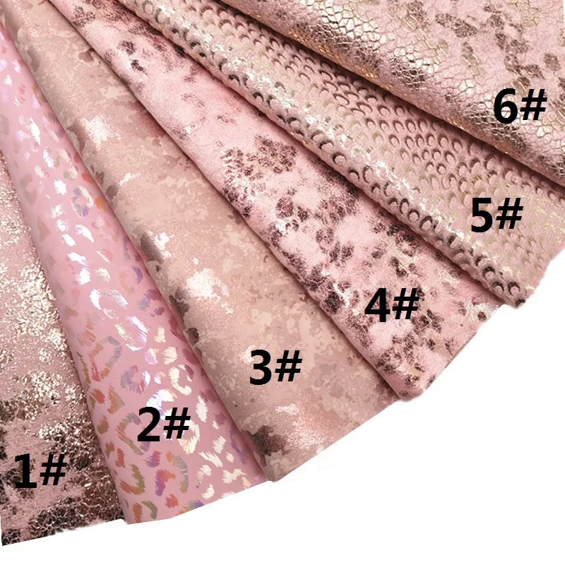 Pink Rose Gold Mixed Faux Leather Metallic Snake Leopard Peacock Synthetic Leather Fabric Sheets for DIY Craft 8.2