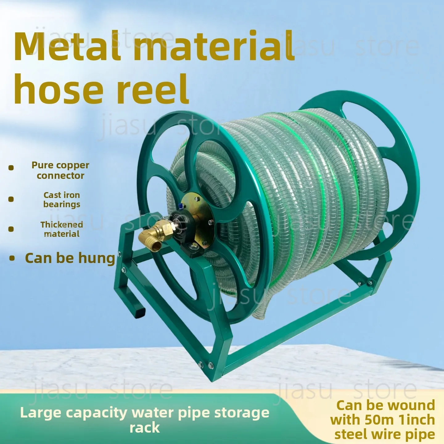 Thickened Metal Water Hose Reel, 3 4 Inch 1 Inch Large Flow Winder, Steel Hose Storage Rack for Home Garden Use