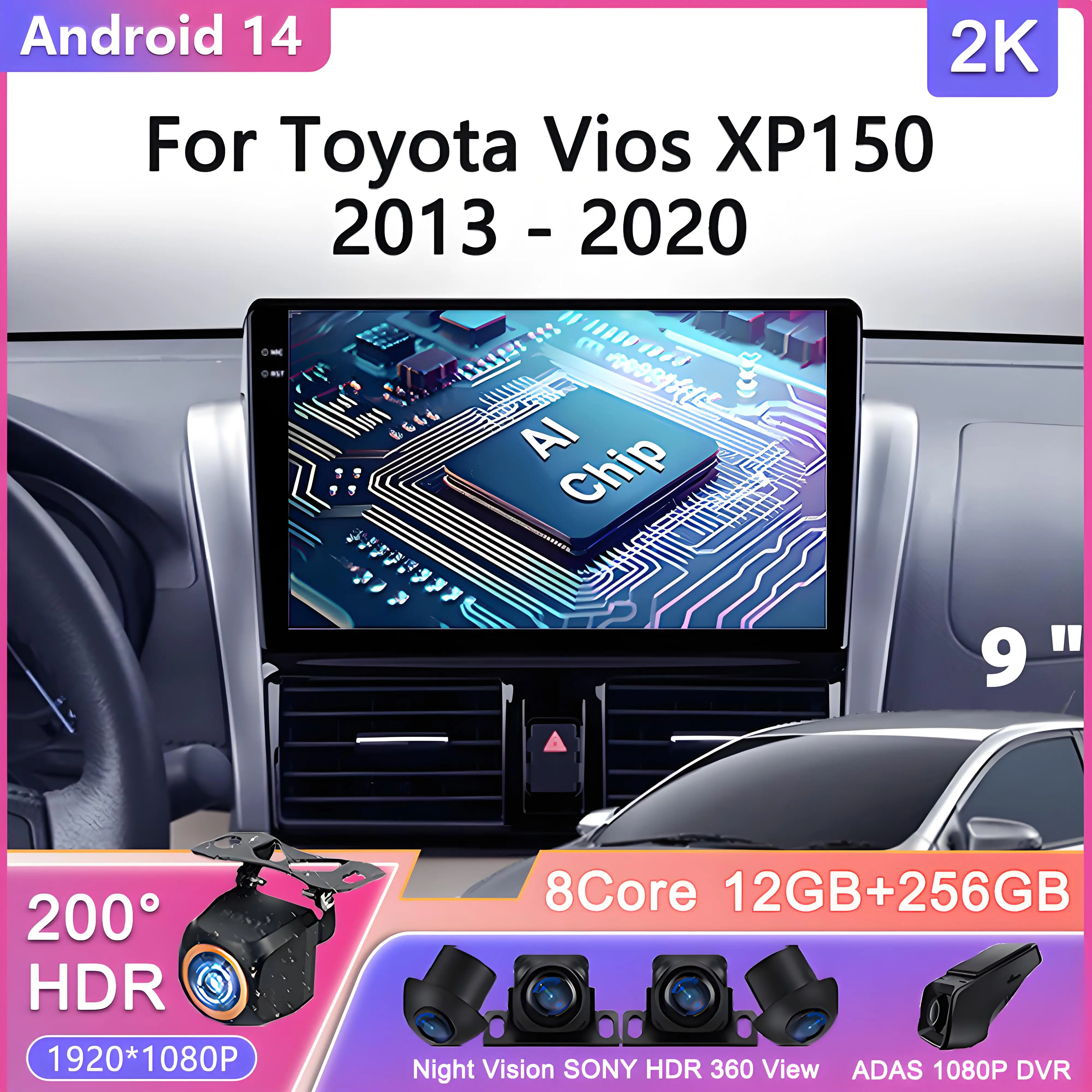 

Android 14 For Toyota Vios XP150 2013 - 2020 Carplay AutoCar Radio Multimedia Video Player Navigation No 2Din 2 Din DVD Car GPS
