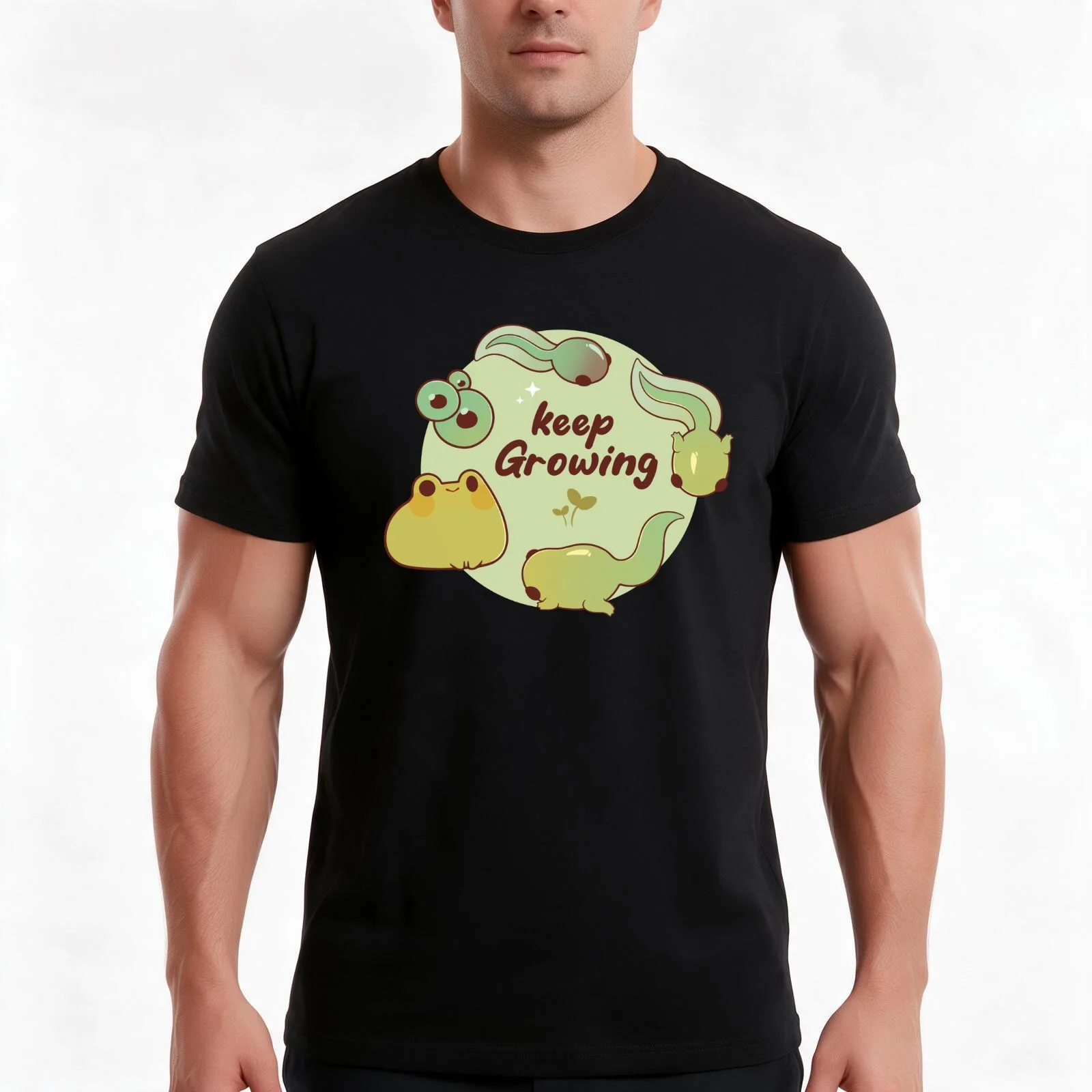Keep growing froggy T-Shirt, Summer Casual Cotton Tee, Oversized Streetwear Tops, Vintage Graphic Print, Loose Fit Short Sleeve