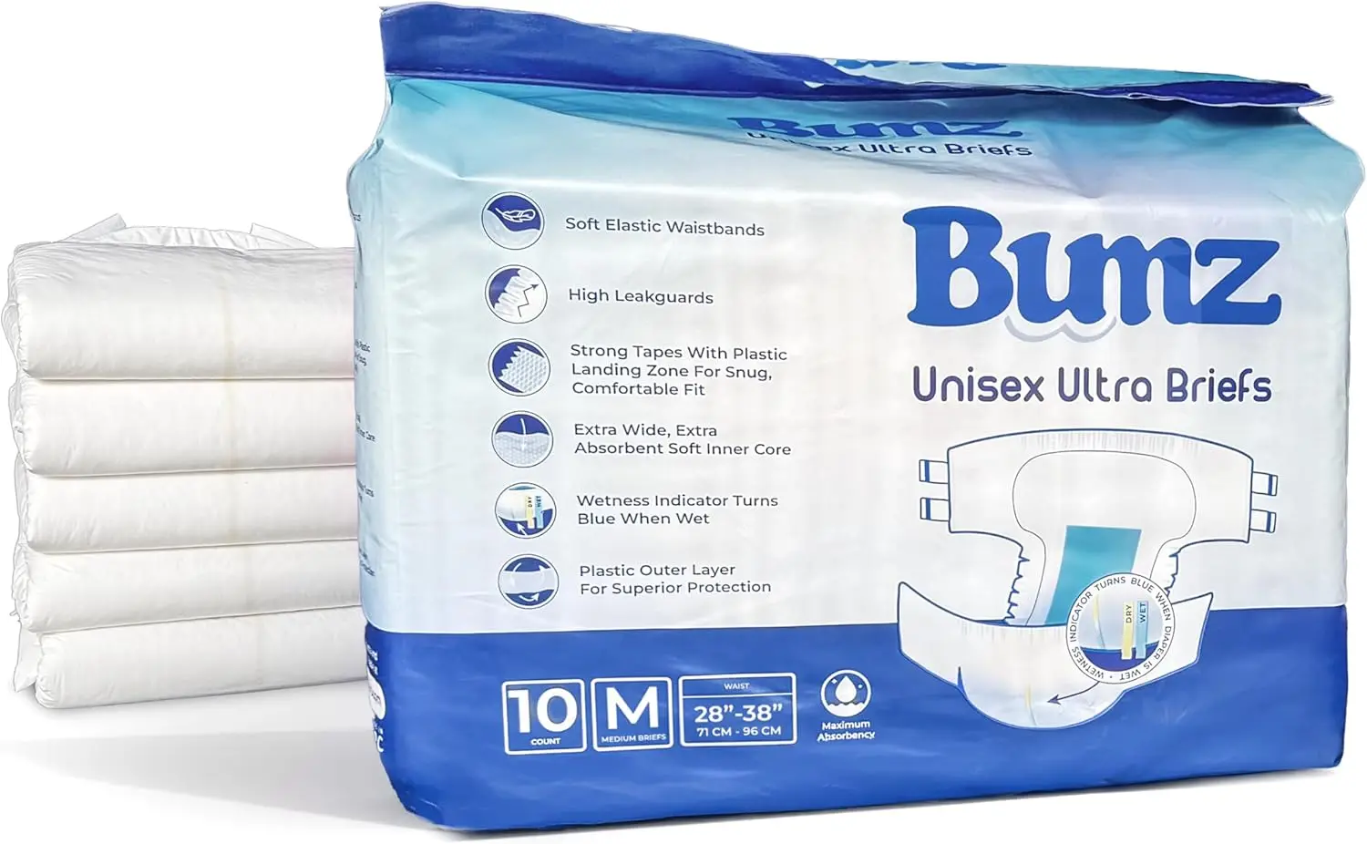 

Adult Diapers, Medium (28-38 inch), 10 Count, Maximum Absorbency, Leak-Proof, Odor Control