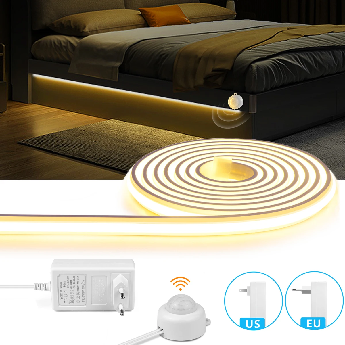 Bedroom Bedside Night Sensor Neon Light PIR Motion Sensor Silica LED Strip Lamp 2m 3m 5m 10m Human Body Induction Detector Lamp