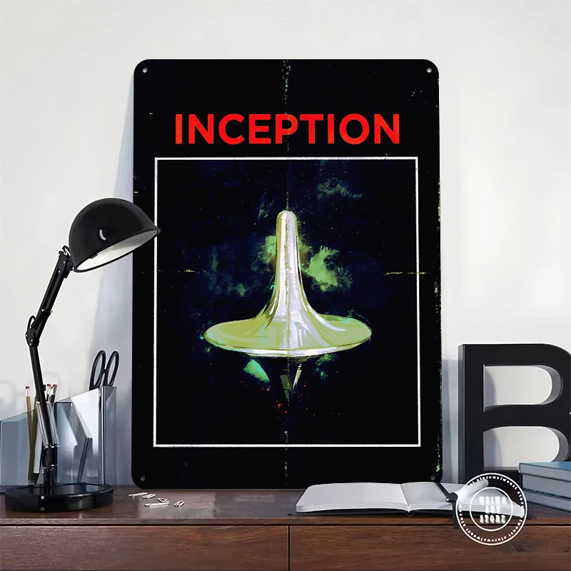 Inception Movie With Spinning Top Tinplate Poster Customized Wall Art Retro Vintage Metal Signs for Fans Bedroom Decorations