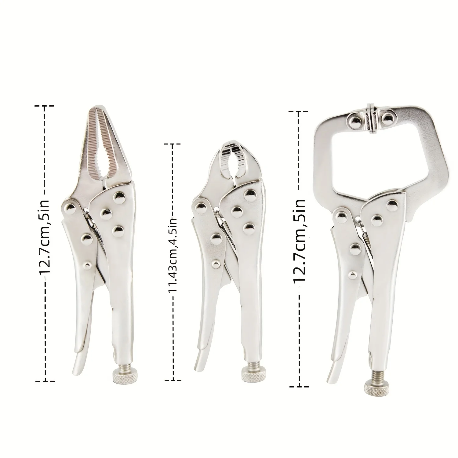 3Pcs Mini Vise Locking Pliers Set 4in. Curved Jaw and 5in. Long Nose and 5 in. C Clamp Assorted Locking Welding Clamp