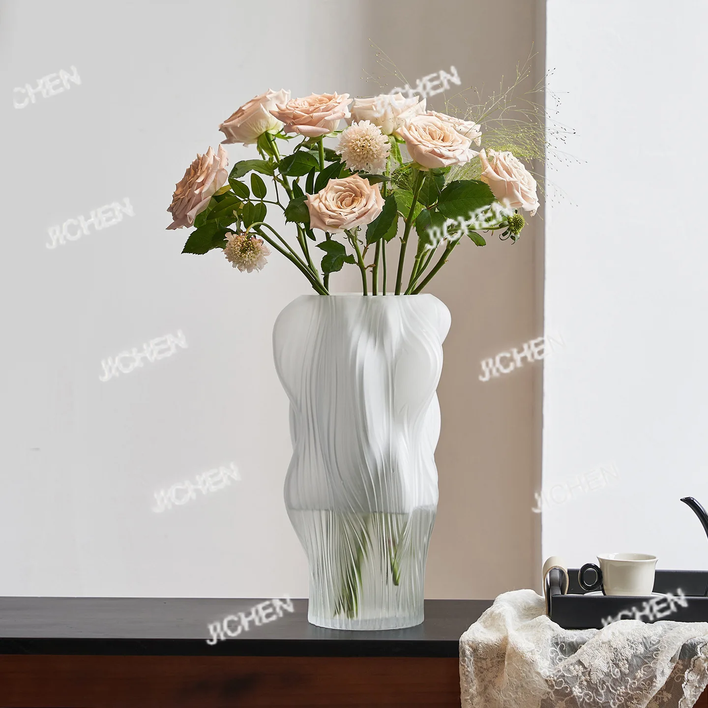 

Матовая ваза с эффектом инея для гостиной, креативный минималистичный арт-объект, нишевый декор для гидропоники, высококлассный дизайн