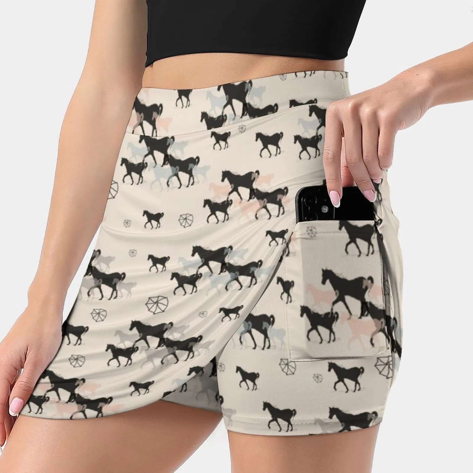 Horses Women's skirt Mini Skirts A Line Skirt With Hide Pocket Horses Animal Cute Pattern Indie Chic Urban Fashion Pastel Blue