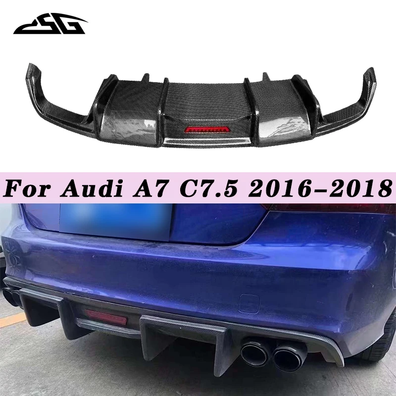 For Audi A7 C7.5 2016-2018 Carbon Fiber Rear Bumper Lip Diffuser Spoiler Regular KB Style Side Splitter Apron Guard Body Kit