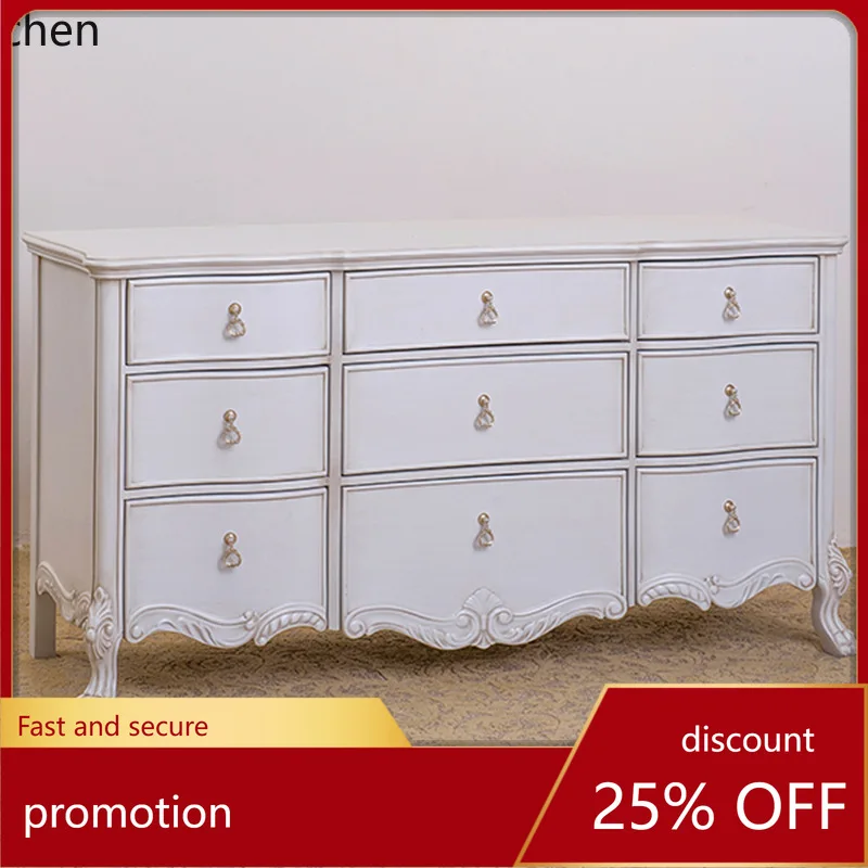 

ZML Solid Wood Carved Chest of Drawers Sideboard High Cabinet Entrance Hall Storage Table