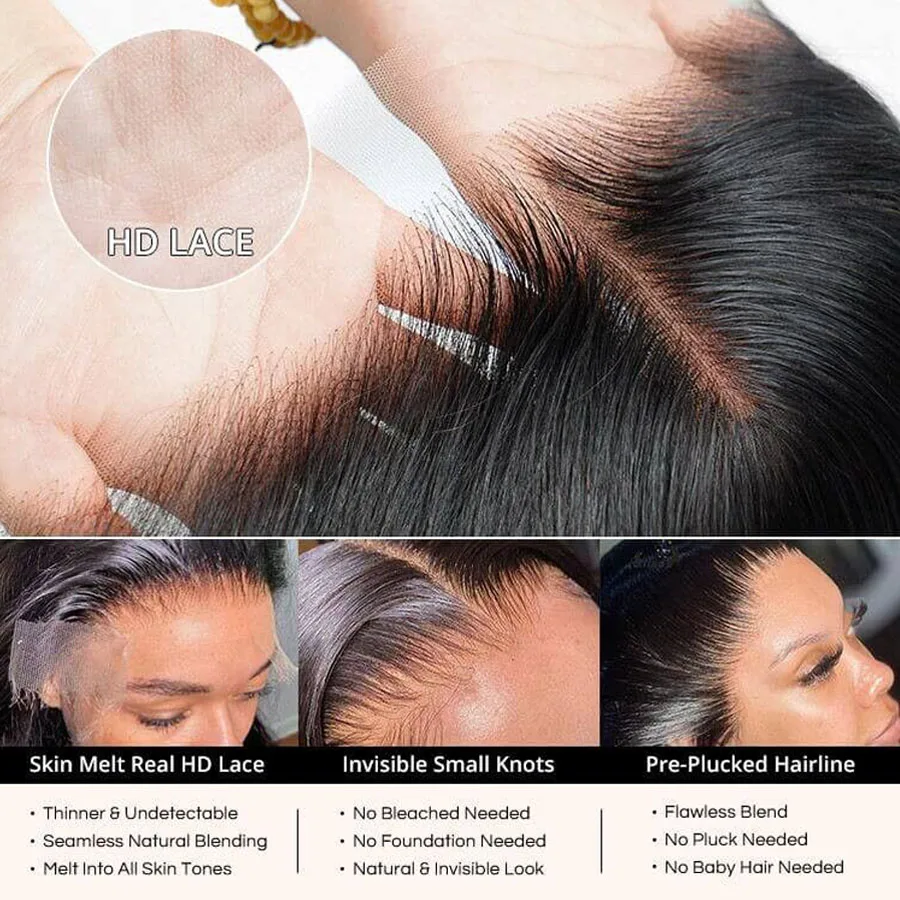 Elva Hair 5x5/9x6 Invisible HD Lace Closure Pre Plucked Small Knots 13x4 13x6 Skinlike HD Lace Frontal Ultra Fitted HD Closure
