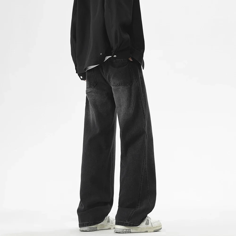 الكورية الشارع الرجال الجينز المألوف فضفاض مستقيم واسعة الساق السراويل للمراهقين أبيض رمادي الدنيم في الهواء الطلق الهيب هوب سراويل تقليدية