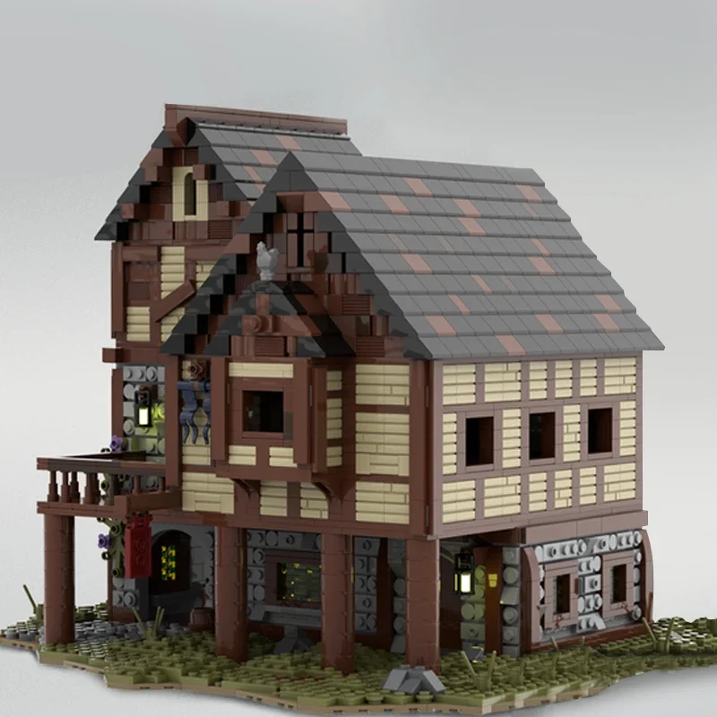 Mittelalter liche Straßen ansicht Ziegel mittelalter liche Haus blöcke Taverne Architektur modulares Holzhaus Ziegel Moc Schloss Stadt blöcke Kind Geschenk