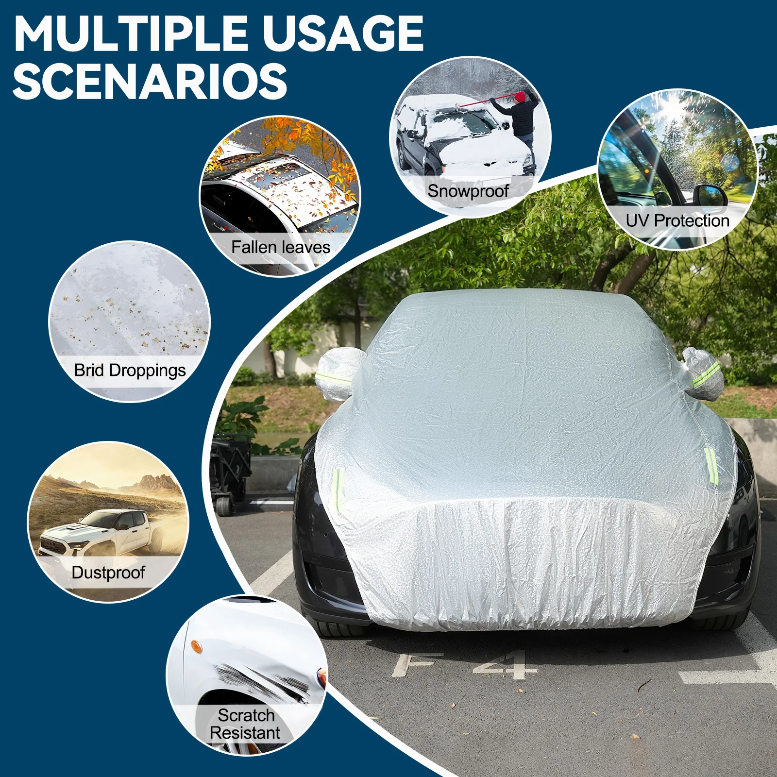 

All Weather Half Car Cover Universal Silver Automobile Tent Waterproof Dustproof Sunproof UV Rain Protection Sedan SUV Hatchback