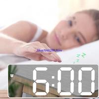 H55A Modern Mirror Design LED Desk Digital Clock with Alarm Snooze Function and Adjustable Brightness for Home Office Use