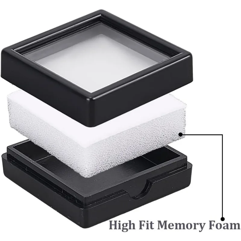 24 Pack 3 Size Black Gemstone Display Box Diamond Show Case Container with Clear Top Lids for Gems Coins Jewelry Packing
