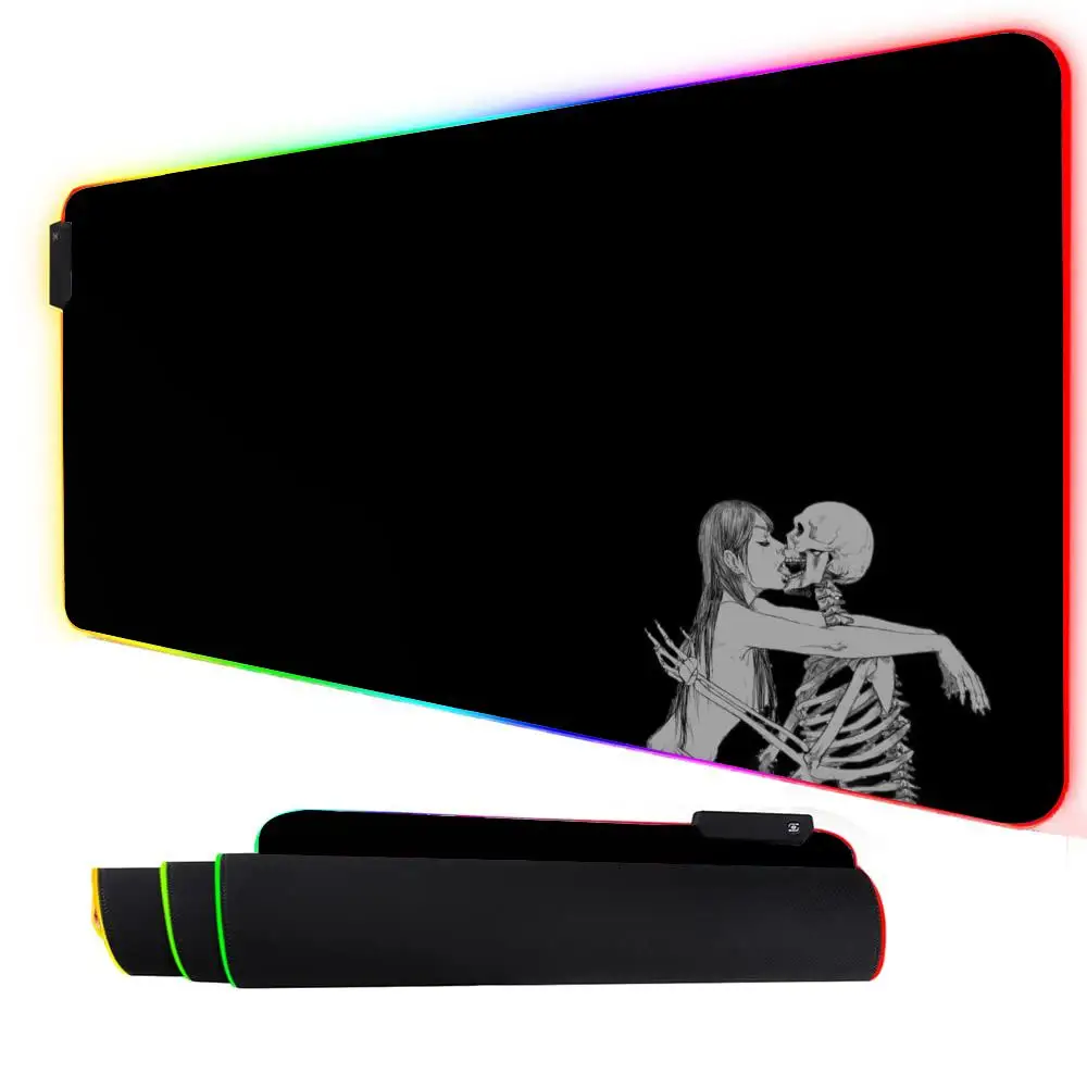 

RGB черный коврик для мыши Skull Love светодиодный светящийся игровой коврик резиновый противоскользящий настольный коврик игровые аксессуары клавиатура коврик для мыши День всех святых