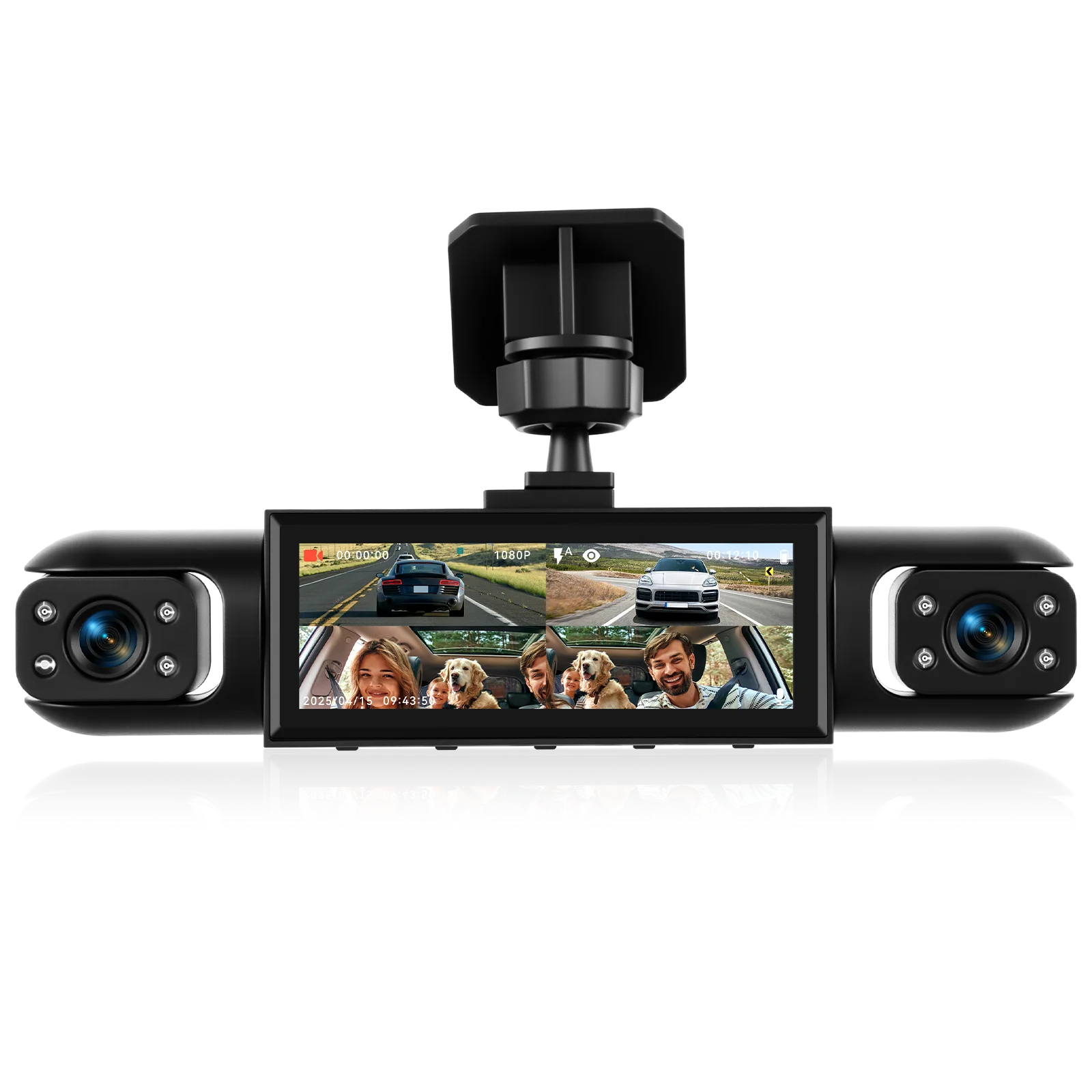Podofo 3,16 Zoll 1080P Dashcam HD Auto-Blackbox mit 480P Kamera für Links, Rechts und Hinten, Bewegungserkennung mit Touchscreen DVR Auto-Vierfach-Objektiv