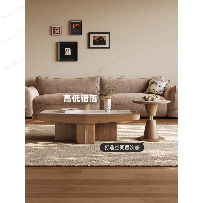 Microcrystalline stone coffee table 2026 new living room household small apartment high-end walnut pattern