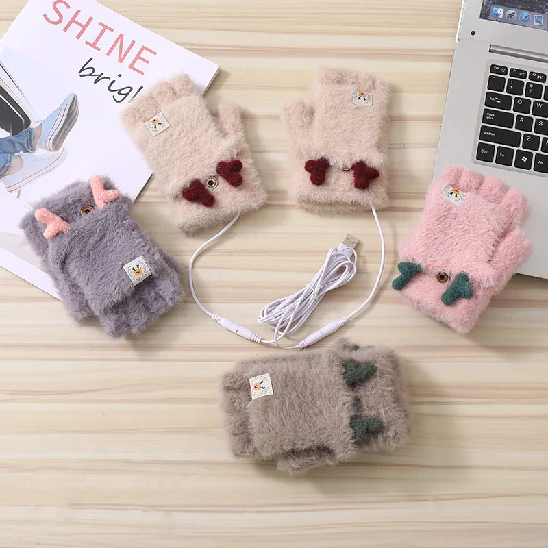 Knitted USB Electric Heating Gloves Lovely Ladies Flap Hand Warmers Gadgets To Keep Warm