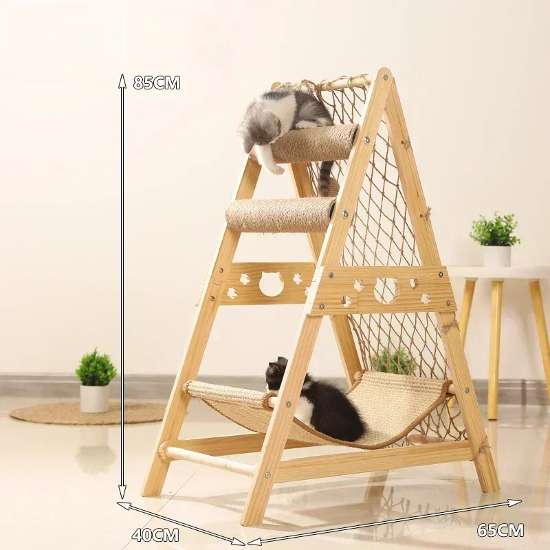 Imagem -06 - Grande Tamanho Pet Escalada Net Frame Ninho de Madeira Kitty Rack para Vários Gatos Gatinho Multifuncional Novo