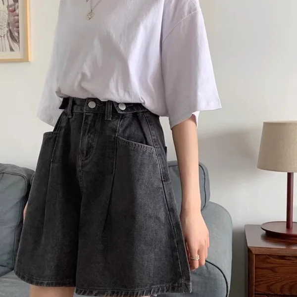 High Waist Straight Leg Jeans Women's Loose plus Size Five-Quarter Length A-Line Slimming Jeans for Pear Shaped Body