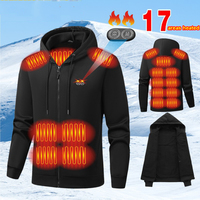 USB Heating Hoodie Jacket Men Zipper Hoodie Autumn Winter Warm 17 Zones Electric Heated Hoodies Jackets Male