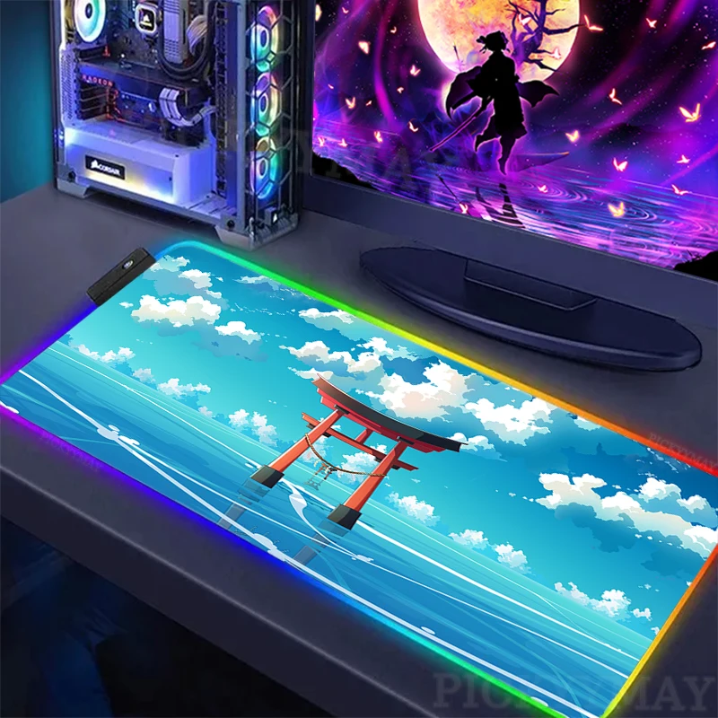 

Torii Landscape Large RGB Mouse Pad XXL Gaming Mousepad LED Mouse Mat Gamer Mousepads Luminous Table Mats Desk Pads With Backlit