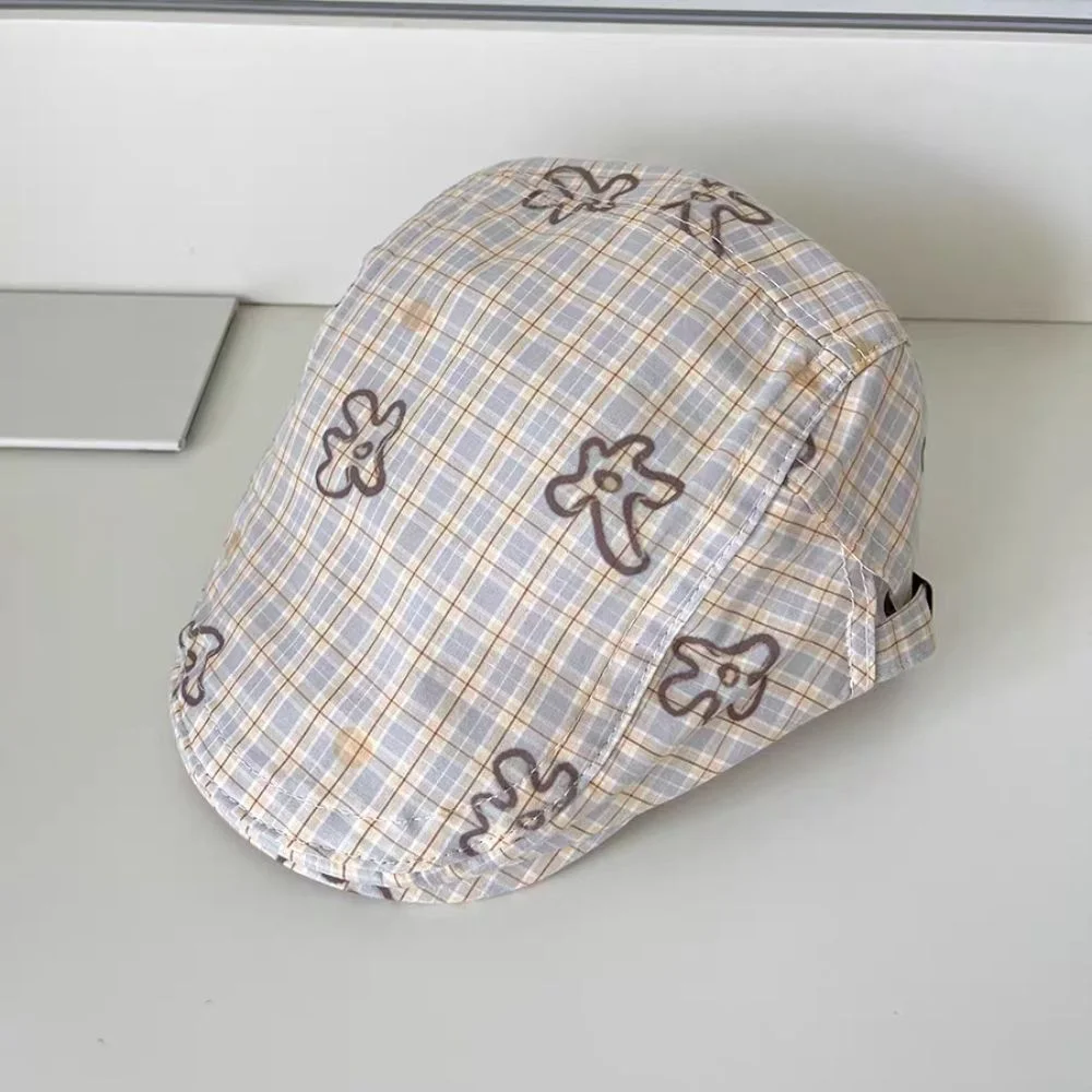 شخصية حلوة زهرة قبعة الكرتون عادية مثمنة قبعة الفنان قبعة النمط البريطاني Y2k الرسام قبعة السفر