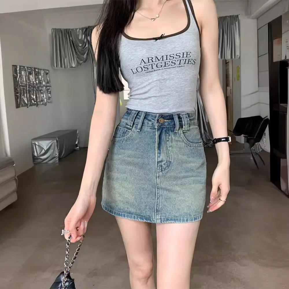 Blue Denim Skirts High Waist A-Line Short Skirts with Lining Sexy Bodycon Mini Skirts for Women